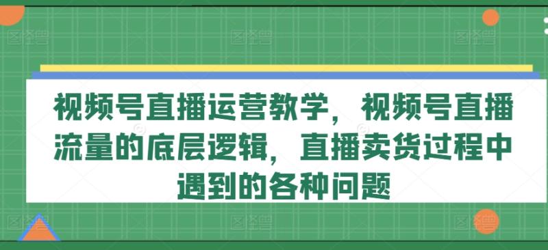 视频号直播运营教学，视频号直播流量的底层逻辑，直播卖货过程中遇到的各种问题-副业网