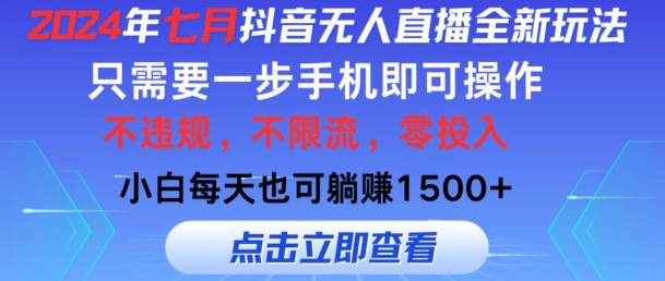 七月抖音无人直播全新玩法，只需一部手机即可操作，小白每天也可躺赚1k，不违规，不限流，零投入-副业网