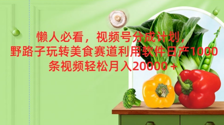 懒人必看，视频号分成计划，野路子玩转美食赛道利用软件，日产100条视频-副业网