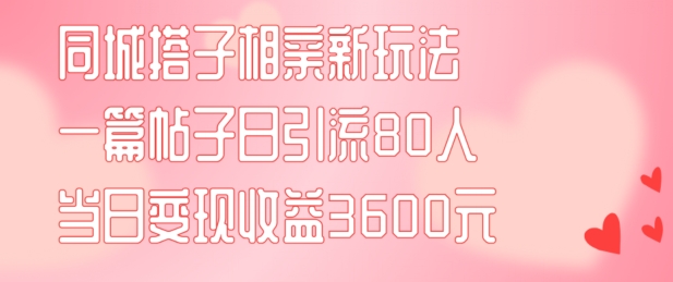 同城搭子相亲新玩法一篇帖子引流80人当日变现3600元(项目教程+实操教程)【揭秘】-副业网