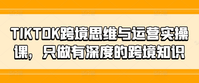 TIKTOK跨境思维与运营实操课，只做有深度的跨境知识-副业网