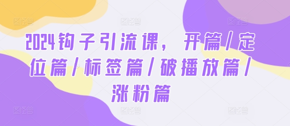 2024钩子引流课，开篇/定位篇/标签篇/破播放篇/涨粉篇-副业网