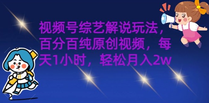 视频号综艺解说玩法，百分百纯原创视频，每天1小时，轻松月入2w-副业网