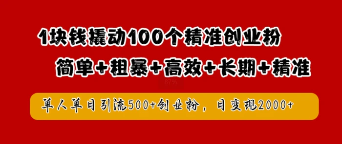 1块钱撬动100个精准创业粉，简单粗暴高效长期精准，单人单日引流500+创业粉，日变现2k【揭秘】-副业网