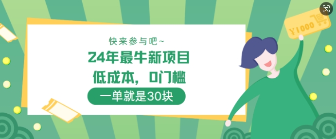 24年最牛新项目，低成本，0门槛 ，一单就是30块，轻松月入1w-副业网