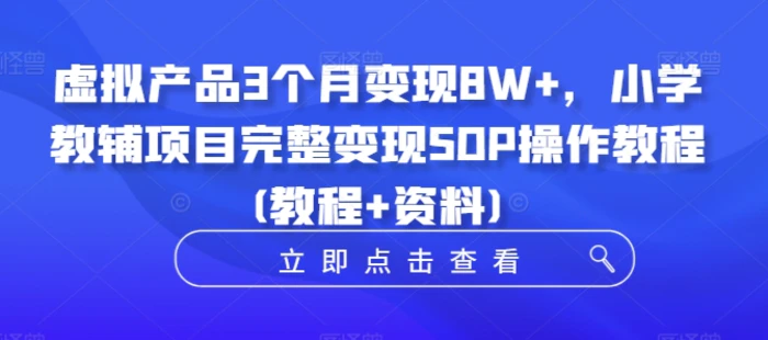 虚拟产品3个月变现8W+，小学教辅项目完整变现SOP操作教程(教程+资料)-副业网