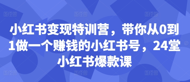 小红书变现特训营，带你从0到1做一个赚钱的小红书号，24堂小红书爆款课-副业网