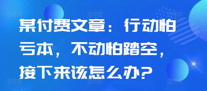 某付费文章：行动怕亏本，不动怕踏空，接下来该怎么办?-副业网