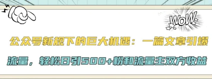 公众号新规下的巨大机遇：一篇文章引爆流量，轻松日引500+粉和流量主双方收益-副业网