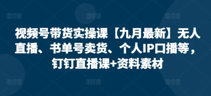 视频号带货实操课【10月最新】无人直播、书单号卖货、个人IP口播等，钉钉直播课+资料素材-副业网