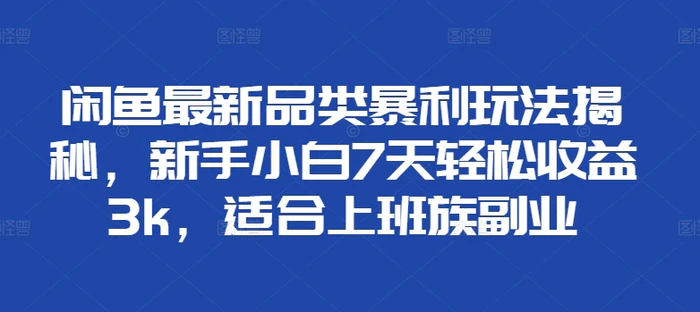 闲鱼最新品类暴利玩法揭秘，新手小白7天轻松收益3k，适合上班族副业-副业网