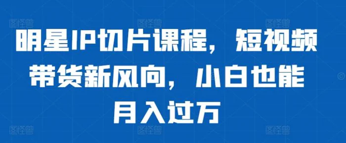 明星IP切片课程，短视频带货新风向，小白也能月入过万-副业网