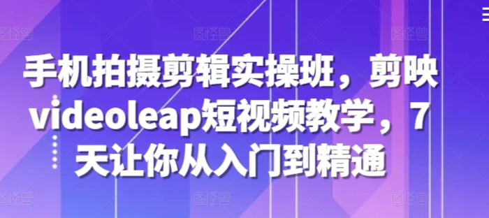 手机拍摄剪辑实操班，剪映videoleap短视频教学，7天让你从入门到精通-副业网
