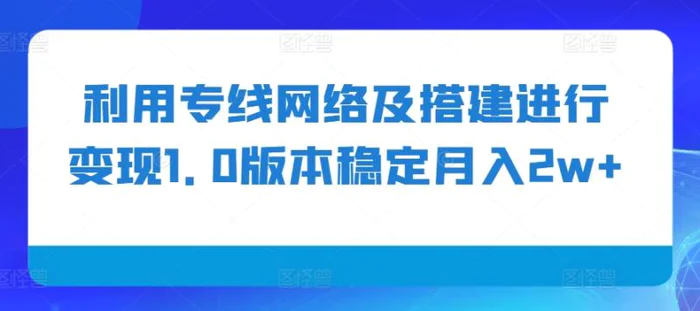 利用专线网络及搭建进行变现1.0版本稳定月入2w+【揭秘】-副业网