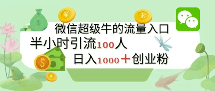新的引流变现阵地，微信超级牛的流量入口，半小时引流100人，日入1000+创业粉-副业网