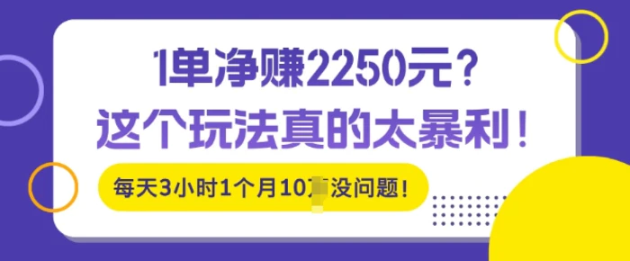 1单净入2250?这个玩法真的太暴利，每天3小时1个月10个没问题!-副业网