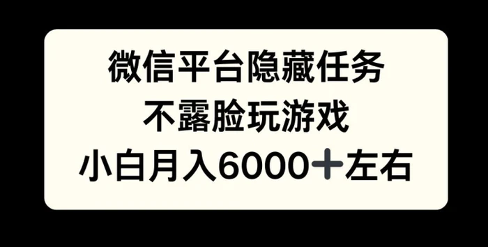 微信平台隐藏任务，不露脸玩游戏，月入6000+-副业网
