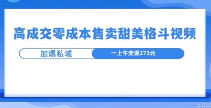 高成交零成本，售卖甜妹格斗视频，可以实现日入过k-副业网