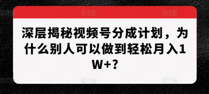 深层揭秘视频号分成计划，为什么别人可以做到轻松月入1W+?-副业网