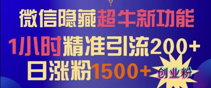 微信隐藏超牛新功能，1小时精准引流200+创业粉，日涨粉1500+-副业网