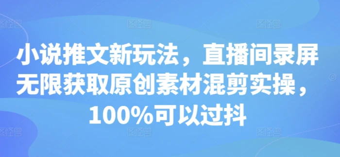 小说推文新玩法，直播间录屏无限获取原创素材混剪实操，100%可以过抖-副业网