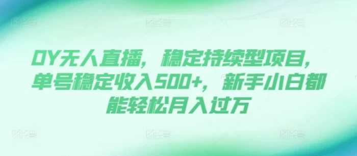 DY无人直播，稳定持续型项目，单号稳定收入500+，新手小白都能轻松月入过万-副业网