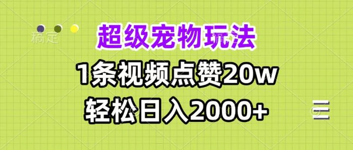 （13578期）超级宠物视频玩法，1条视频点赞20w，轻松日入2000+-副业网