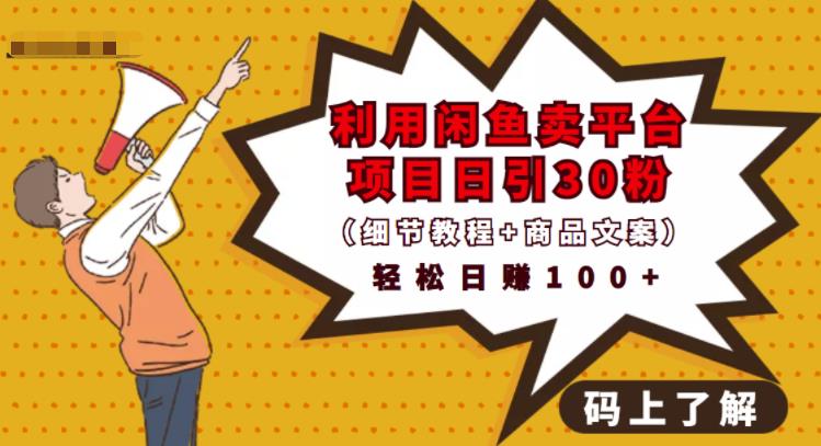 利用闲鱼卖平台项目课程资源日引流30+精准粉丝，轻松日赚100+，积累人脉可实现二次变-副业网