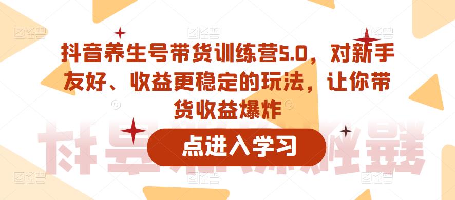 抖音养生号带货训练营5.0，对新手友好、收益更稳定的玩法，让你带货收益爆炸（更新）-副业网
