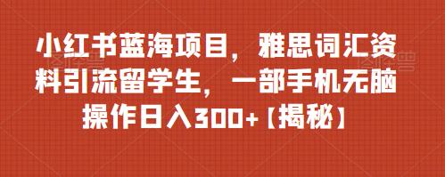 小红书蓝海项目，雅思词汇资料引流留学生，一部手机无脑操作日入300+【揭秘】-副业网