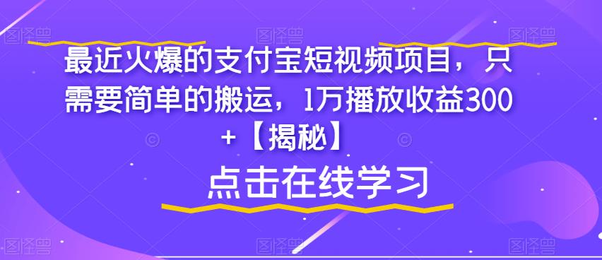 最近火爆的支付宝短视频项目，只需要简单的搬运，1万播放收益300+【揭秘】-副业网