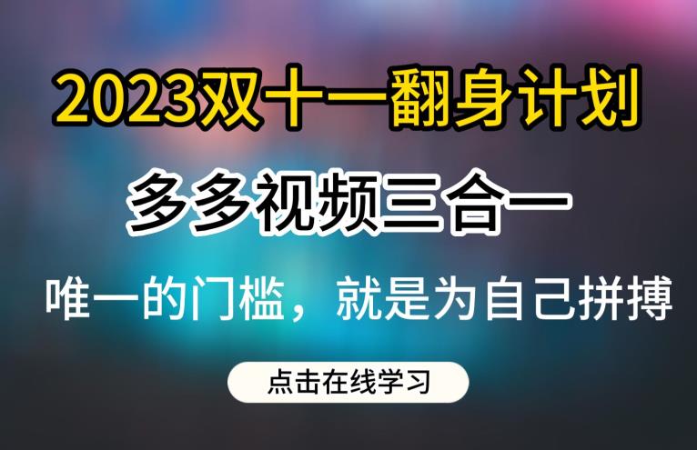 2023双十一翻身计划，多多视频带货三合一玩法教程【揭秘】-副业网