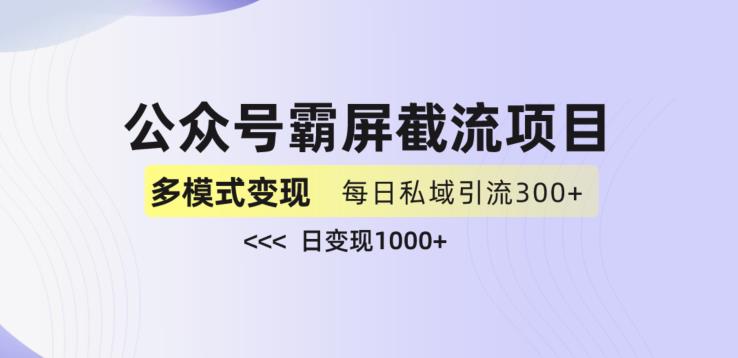 公众号霸屏截流项目+私域多渠道变现玩法，全网首发，日入1000+【揭秘】-副业网