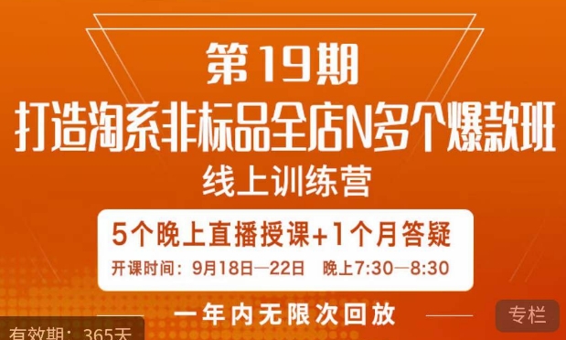 打造淘系非标全店N多个爆款线上课，​5天直播课-副业网