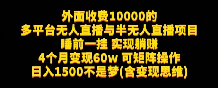外面收费10000的多平台无人直播与半无人直播项目，睡前一挂实现躺赚，日入1500不是梦(含变现思维)【揭秘】-副业网