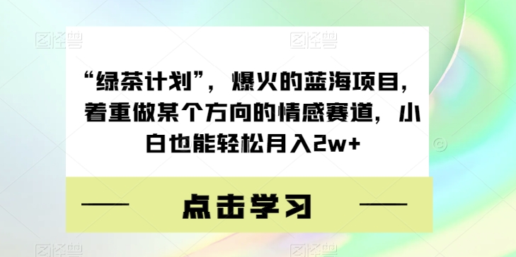 “绿茶计划”，爆火的蓝海项目，着重做某个方向的情感赛道，小白也能轻松月入2w+【揭秘】-副业网