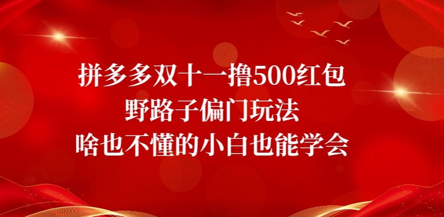 拼多多双十一撸500红包野路子偏门玩法，啥也不懂的小白也能学会【揭秘】-副业网