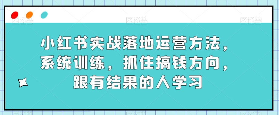 小红书实战落地运营方法，系统训练，抓住搞钱方向，跟有结果的人学习-副业网