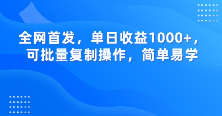 全网首发，单日收益1000+，可批量复制操作，简单易学【揭秘】-副业网