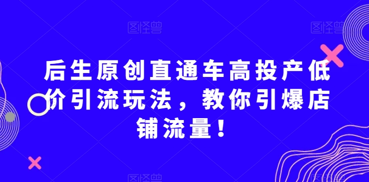 后生原创直通车高投产低价引流玩法，教你引爆店铺流量！-副业网