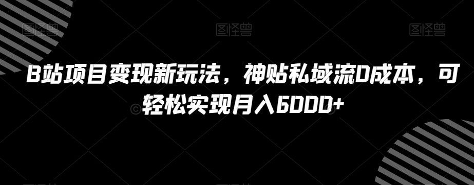 B站项目变现新玩法，神贴私域流0成本，可轻松实现月入6000+【揭秘】-副业网