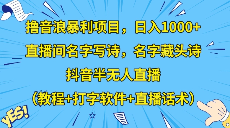 撸音浪暴利项目，日入1000+，直播间名字写诗，名字藏头诗，抖音半无人直播（教程+打字软件+直播话术）【揭秘】-副业网