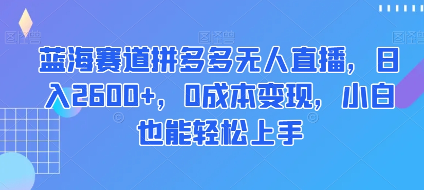 蓝海赛道拼多多无人直播，日入2600+，0成本变现，小白也能轻松上手【揭秘】-副业网