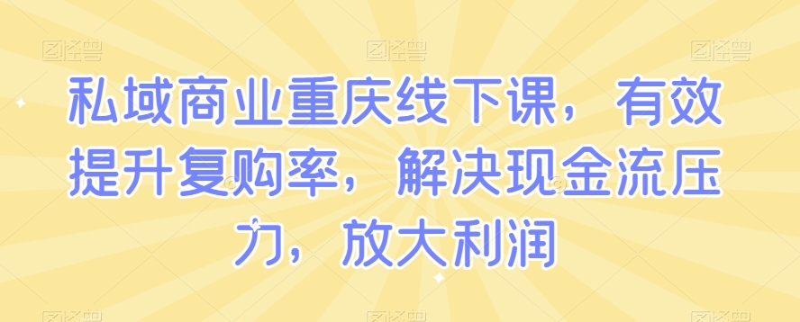 私域商业重庆线下课，有效提升复购率，解决现金流压力，放大利润-副业网