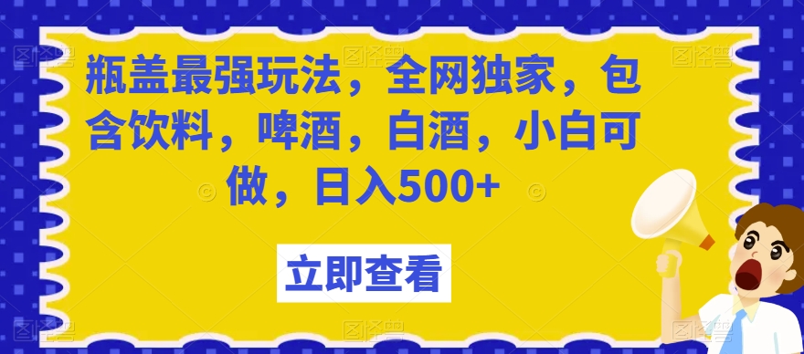 瓶盖最强玩法，全网独家，包含饮料，啤酒，白酒，小白可做，日入500+【揭秘】-副业网