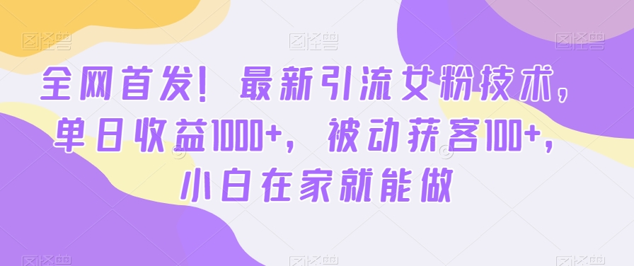 全网首发！最新引流女粉技术，单日收益1000+，被动获客100+，小白在家就能做-副业网