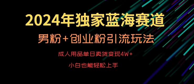2024年独家蓝海赛道，成人用品单日卖货变现4W+，男粉+创业粉引流玩法，不愁搞不到流量-副业网