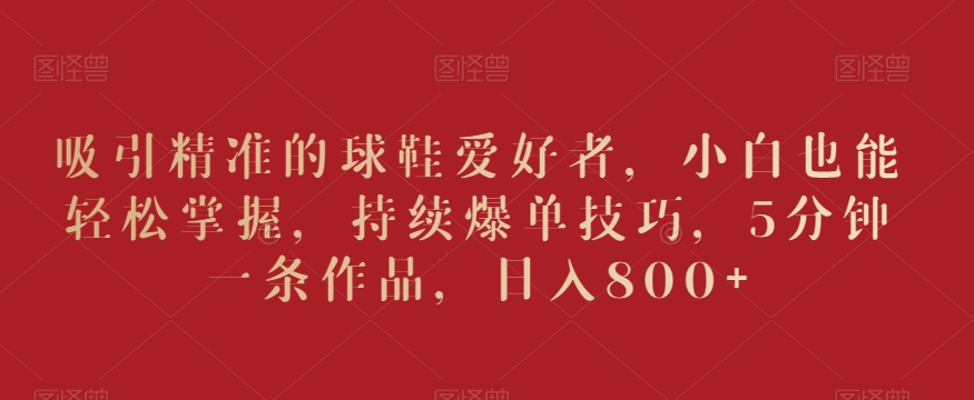 吸引精准的球鞋爱好者，小白也能轻松掌握，持续爆单技巧，5分钟一条作品，日入800+-副业网