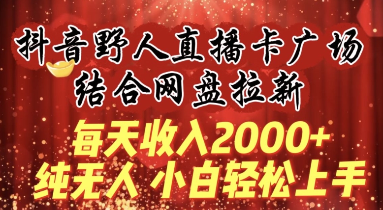 每天收入2000+，抖音野人直播卡广场，结合网盘拉新，纯无人，小白轻松上手-副业网