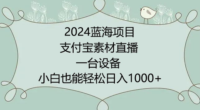 2024年蓝海项目，支付宝素材直播，无需出境，小白也能日入1000+ ，实操教程-副业网